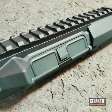 Ar Upper And Handguard Cerakoted Using Charcoal Green And Carbon Grey