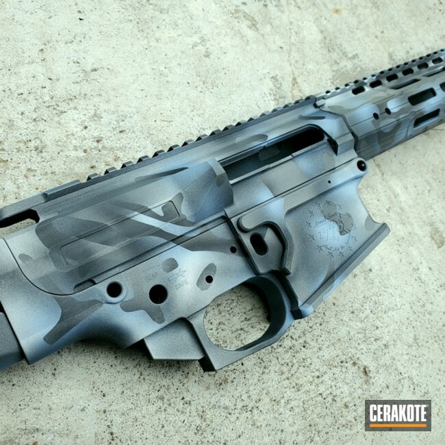Custom Distressed Camo Ar Cerakoted Using Armor Black, Shimmer Aluminum And Crushed Silver