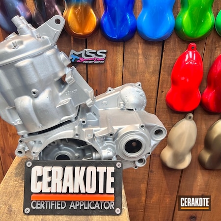 Powder Coating: Engine Parts,CR250R,Automotive,Honda,Motorcycle Exhaust,CERAKOTE GLACIER SILVER C-7700,Engine Cover