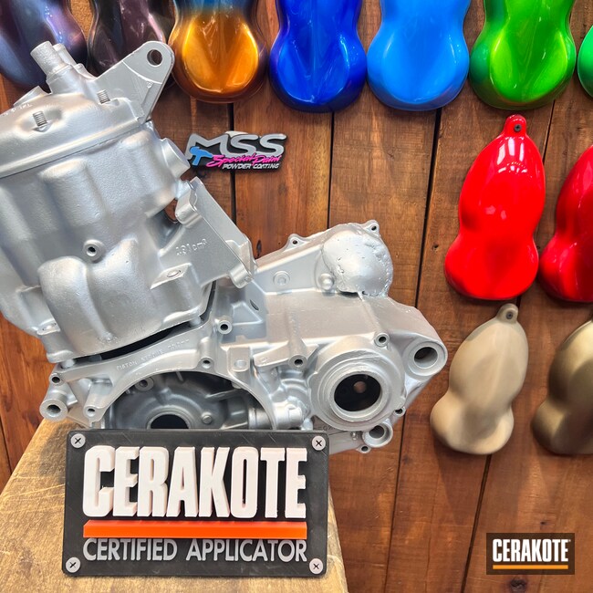 Cerakoted: CR250R,Engine Cover,Engine Parts,Motorcycle Exhaust,Automotive,CERAKOTE GLACIER SILVER C-7700,Honda