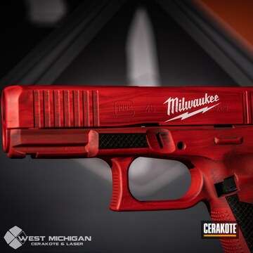 Milwaukee Tools Themed Glock 45 Cerakoted Using Armor Black And Usmc Red
