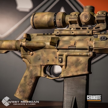 Freehand Camo Ar Cerakoted Using Barrett® Brown, Multicam® Pale Green And Coyote Tan