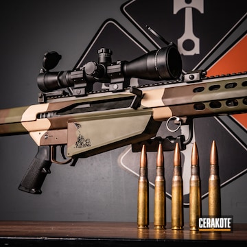 Custom Camo Bolt Action Rifle Cerakoted Using Barrett® Brown, Desert Sand And O.d. Green