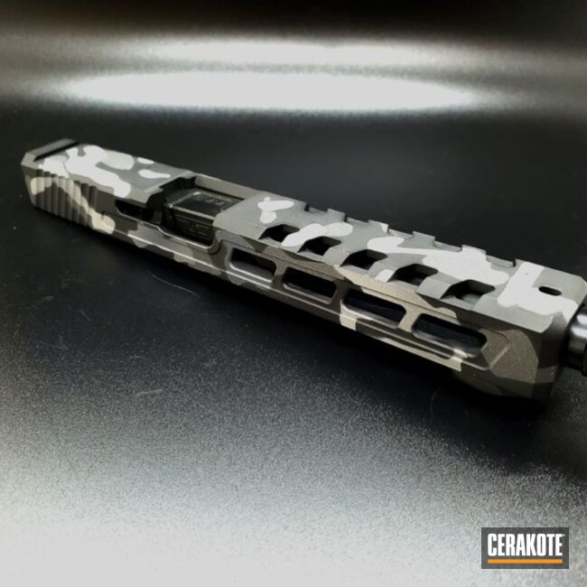 Custom Camo Glock 19 Slide Cerakoted Using Titanium, Battleship Grey And Graphite Black