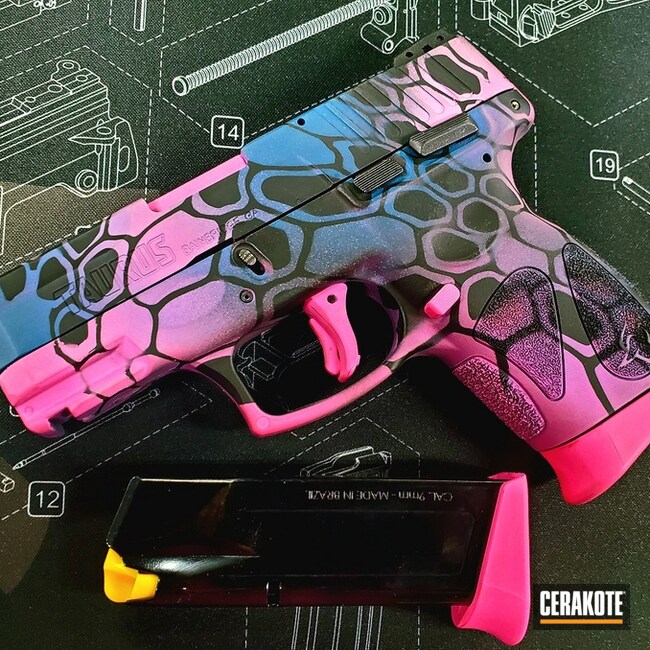 Dragon Scale Camo Taurus Pistol Cerakoted Using Prison Pink, Sky Blue And Graphite Black