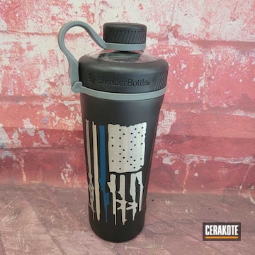 Thin Blue Line Flag Water Bottle Cerakoted Using Nra Blue And Graphite Black
