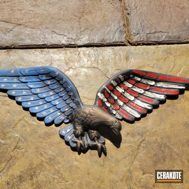 American Flag Eagle Emblem Cerakoted Using Crimson, Midnight Bronze And Stormtrooper White