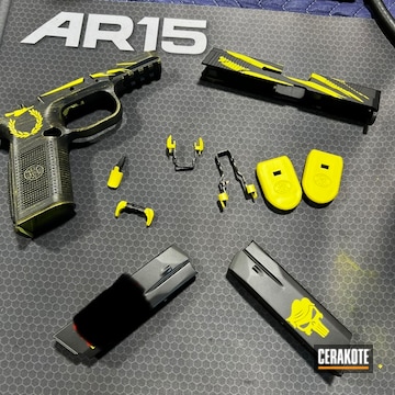 Fn Pistol Cerakoted Using Lemon Zest, Graphite Black And Matte Armor Clear