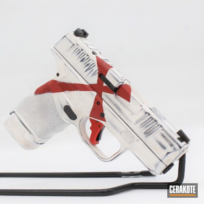 Distressed Springfield Armory Hellcat Cerakoted Using Stormtrooper White, Graphite Black And Firehouse Red