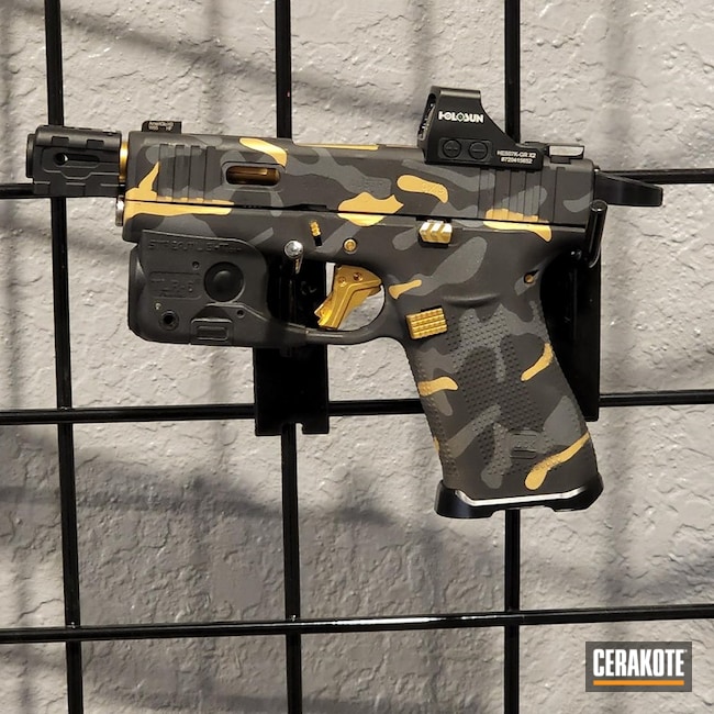 Custom Camo Glock 43x Cerakoted Using Sniper Grey, Graphite Black And Gold