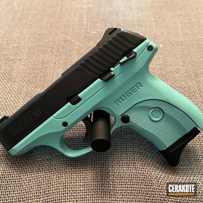 Ruger Lc9s Pistol Cerakoted Using Robin's Egg Blue And Blackout