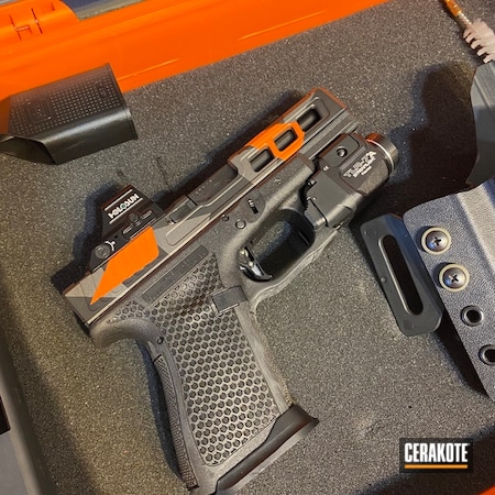 Powder Coating: Hunter Orange H-128,Graphite Black H-146,Glock,S.H.O.T,Pistol,Glock 19,Tungsten H-237,Gucci Glock,Custom Glock,Splinter Camo