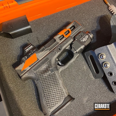 Powder Coating: Hunter Orange H-128,Graphite Black H-146,Glock,S.H.O.T,Pistol,Glock 19,Tungsten H-237,Gucci Glock,Custom Glock,Splinter Camo