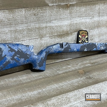 Custom Camo Rifle Stock Cerakoted Using Cobalt Kinetics™ Slate, Nra Blue And Battleship Grey