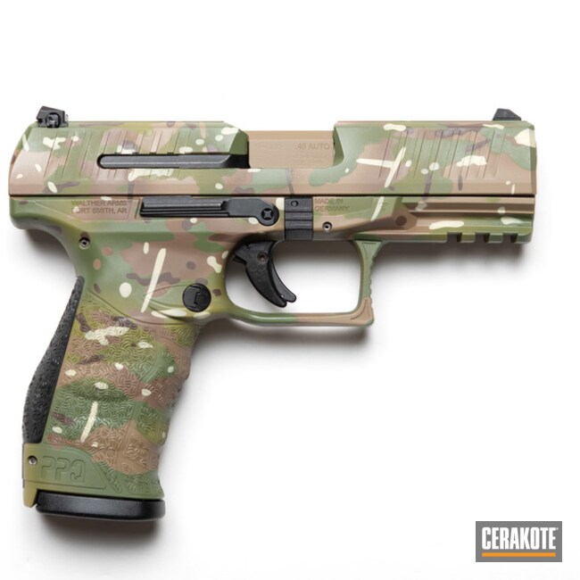 Custom Camo Walther Ppq Cerakoted Using Chocolate Brown, Multicam® Bright Green And Benelli® Sand