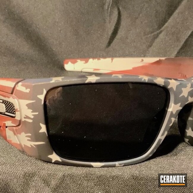 Custom Oakley Sunglasses  Cerakoted Using Kel-tec® Navy Blue, Sniper Grey And Usmc Red