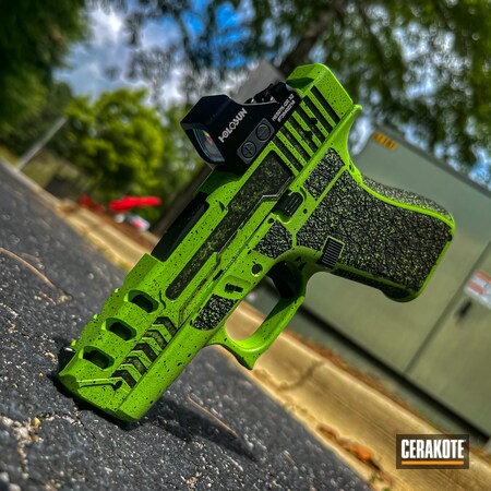 Powder Coating: 9mm,Paint Splatter,Glock,Zombie Green H-168,S.H.O.T,Splatter,Pistol,Armor Black H-190,Glock 43X,Zombie,Custom Glock