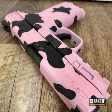 Custom Pink Camo M&p Shield Cerakoted Using Armor Black And Bazooka Pink