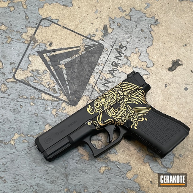 Glock 19 Cerakoted Using Graphite Black And Gold