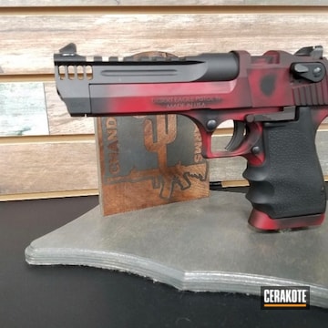 Distressed Desert Eagle Cerakoted Using Armor Black And Ruby Red
