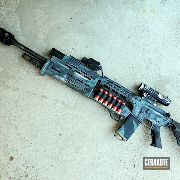 Custom Distressed Ar With Shotgun Cerakoted Using Gun Metal Grey, Satin Aluminum And Charcoal Green