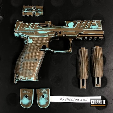 Distressed Walther Pistol Cerakoted Using Graphite Black, Robin's Egg Blue And Burnt Bronze