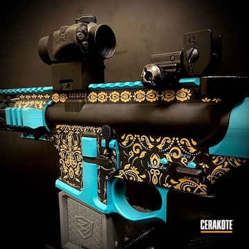 Ar Cerakoted Using Graphite Black, Aztec Teal And Gold