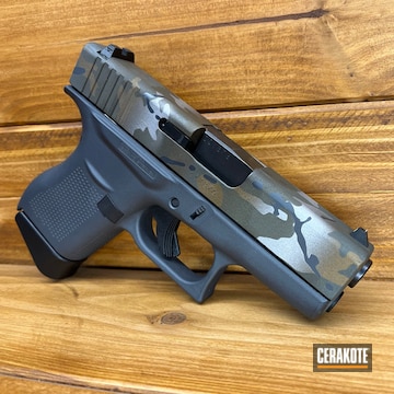 Custom Camo Glock 43 Cerakoted Using Satin Aluminum, Cobalt Kinetics™ Green And Platinum Grey