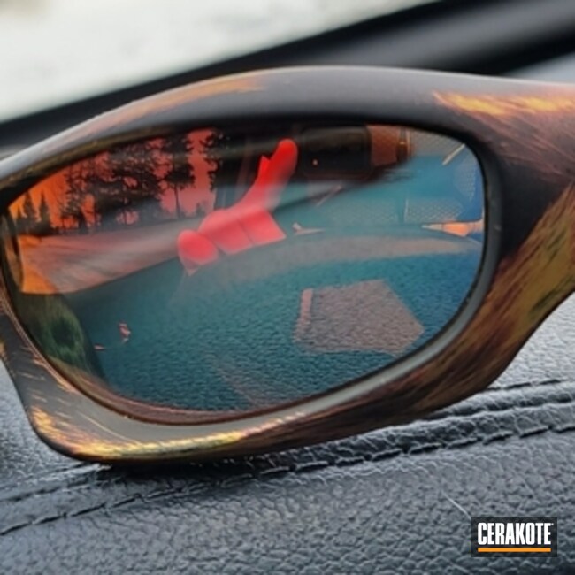 Custom Oakley Sunglasses Cerakoted Using Hunter Orange, Sunflower And Matte Ceramic Clear