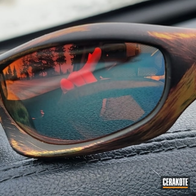 Custom Oakley sunglasses Cerakoted Using Hunter Orange, Sunflower And Matte  Ceramic Clear