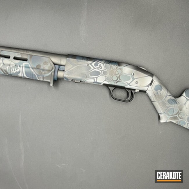 Custom Camo Shotgun, Cerakoted Using Crushed Silver, Tungsten And Blue Titanium