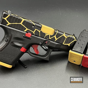 Custom Glock 26, Cerakoted Using Usmc Red, Gloss Black And Gold