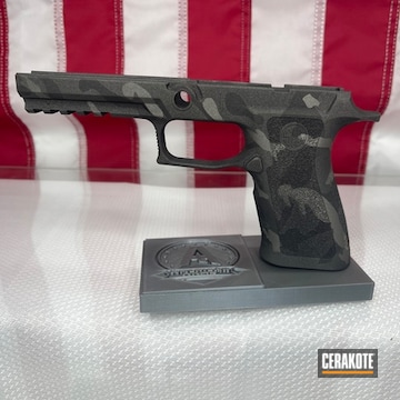 Custom Camo Sig P320 Frame Cerakoted Using Gun Metal Grey, Titanium And Cobalt