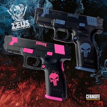 Pistols Cerakoted Using Armor Black, Prison Pink And High Gloss Armor Clear