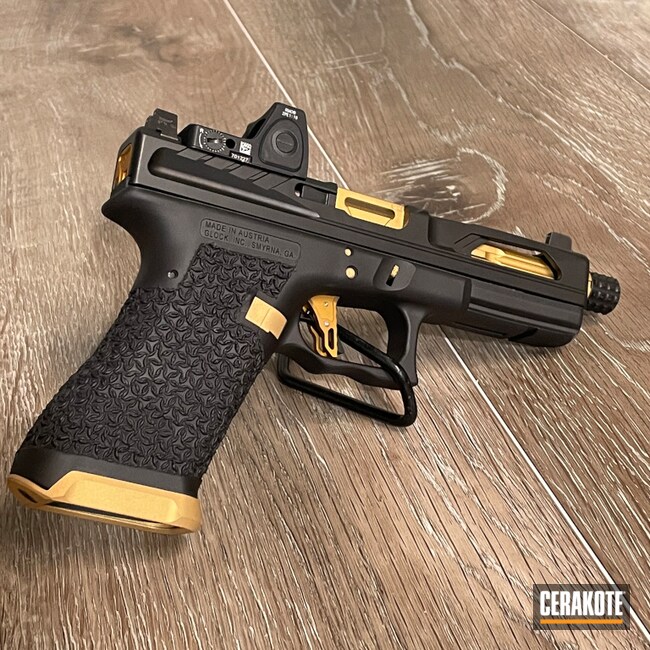 Cerakoted: S.H.O.T,9mm,Custom Glock,Gloss Black H-109,Glock,Gold H-122