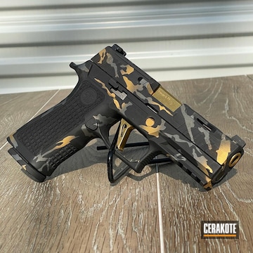 Custom Camo Sig P365 Cerakoted Using Armor Black, Sniper Grey And Gold