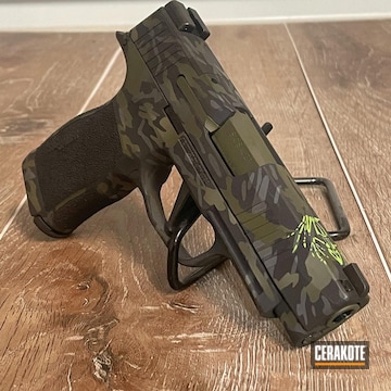 Custom Camo Sig P365 Cerakoted Using Zombie Green, Sniper Grey And Graphite Black