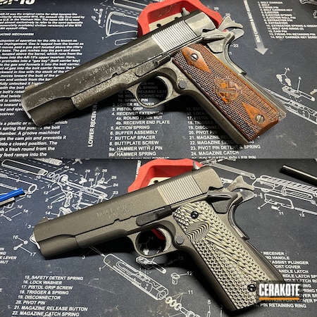 Powder Coating: Graphite Black H-146,1911,S.H.O.T,Pistol,Springfield Armory,Cobalt H-112,Before and After,Restoration,45 ACP