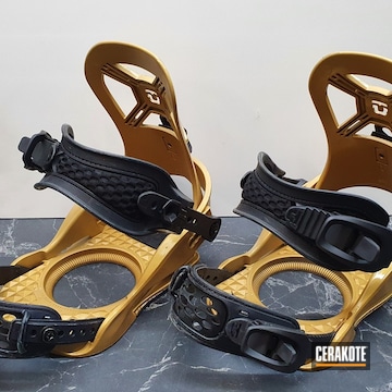 Snowboard Bindings Cerakoted Using High Gloss Armor Clear, Graphite Black And Gold