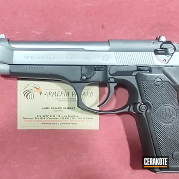 Beretta Pistol Cerakoted Using Satin Aluminum And Graphite Black