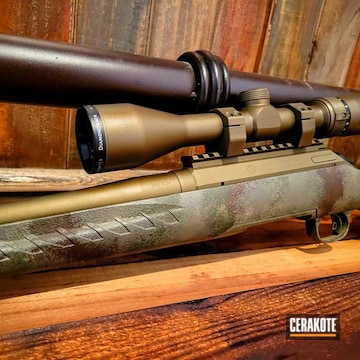 Sponge Camo Bolt Action Rifle Cerakoted Using Desert Sage, Patriot Brown And Coyote Tan