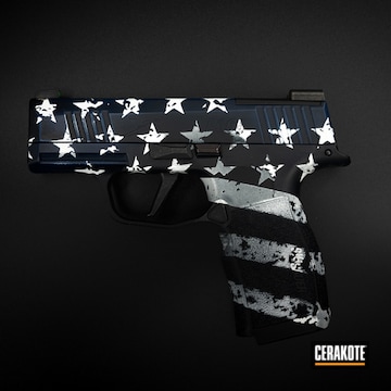 Distressed American Flag Sig P365 Cerakoted Using Kel-tec® Navy Blue, Stormtrooper White And Midnight Blue
