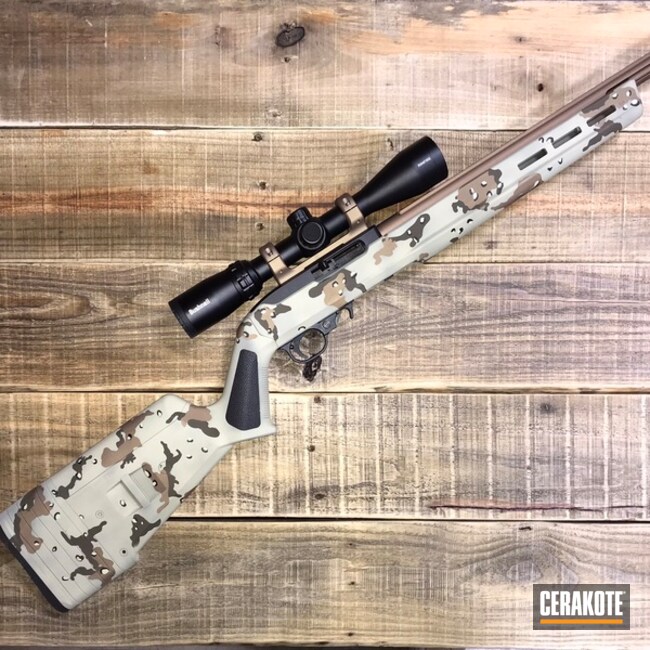 Chocolate Chip Camo Ruger 10/22 Cerakoted Using Desert Sage, Patriot Brown And Burnt Bronze