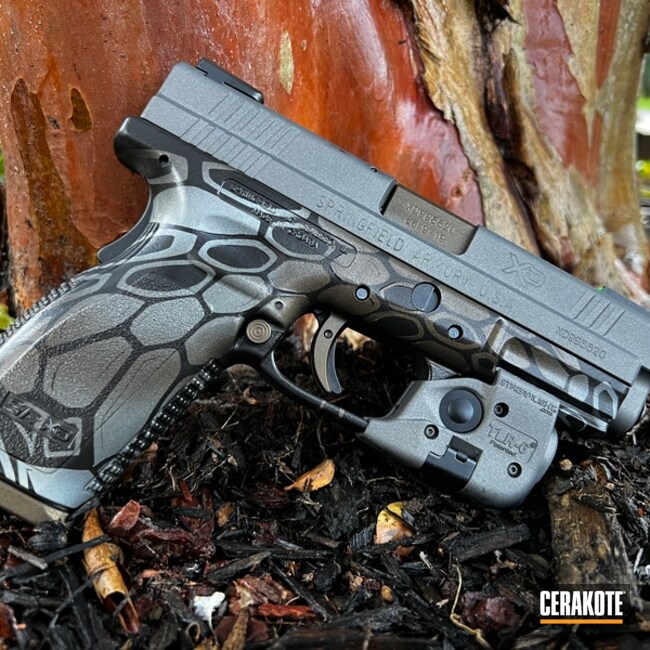 Kryptek Camo Springfield Armory Pistol Cerakoted Using Midnight Bronze, Frost And Tactical Grey