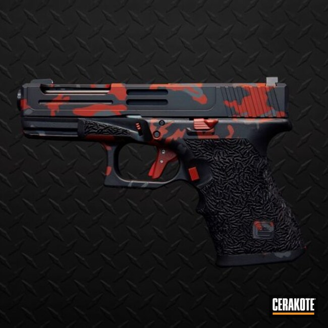 Custom Red Camo Glock 19 Cerakoted Using Stone Grey, Graphite Black And Firehouse Red