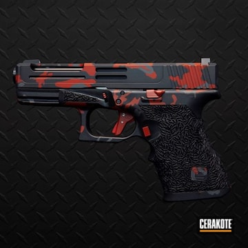 Custom Red Camo Glock 19 Cerakoted Using Stone Grey, Graphite Black And Firehouse Red