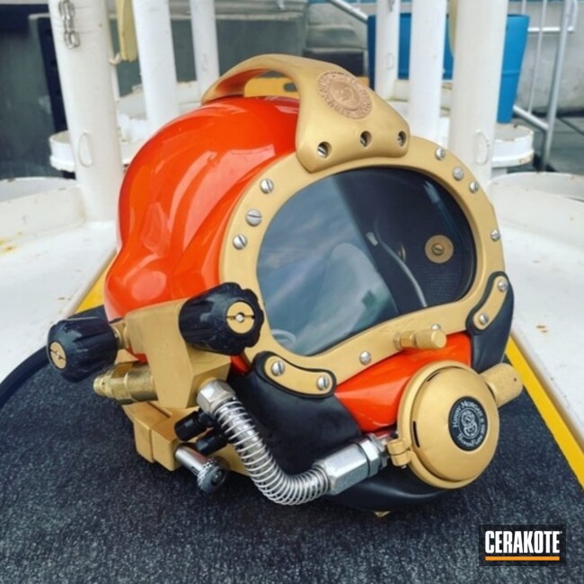 Dive Helmet Cerakoted Using Gold