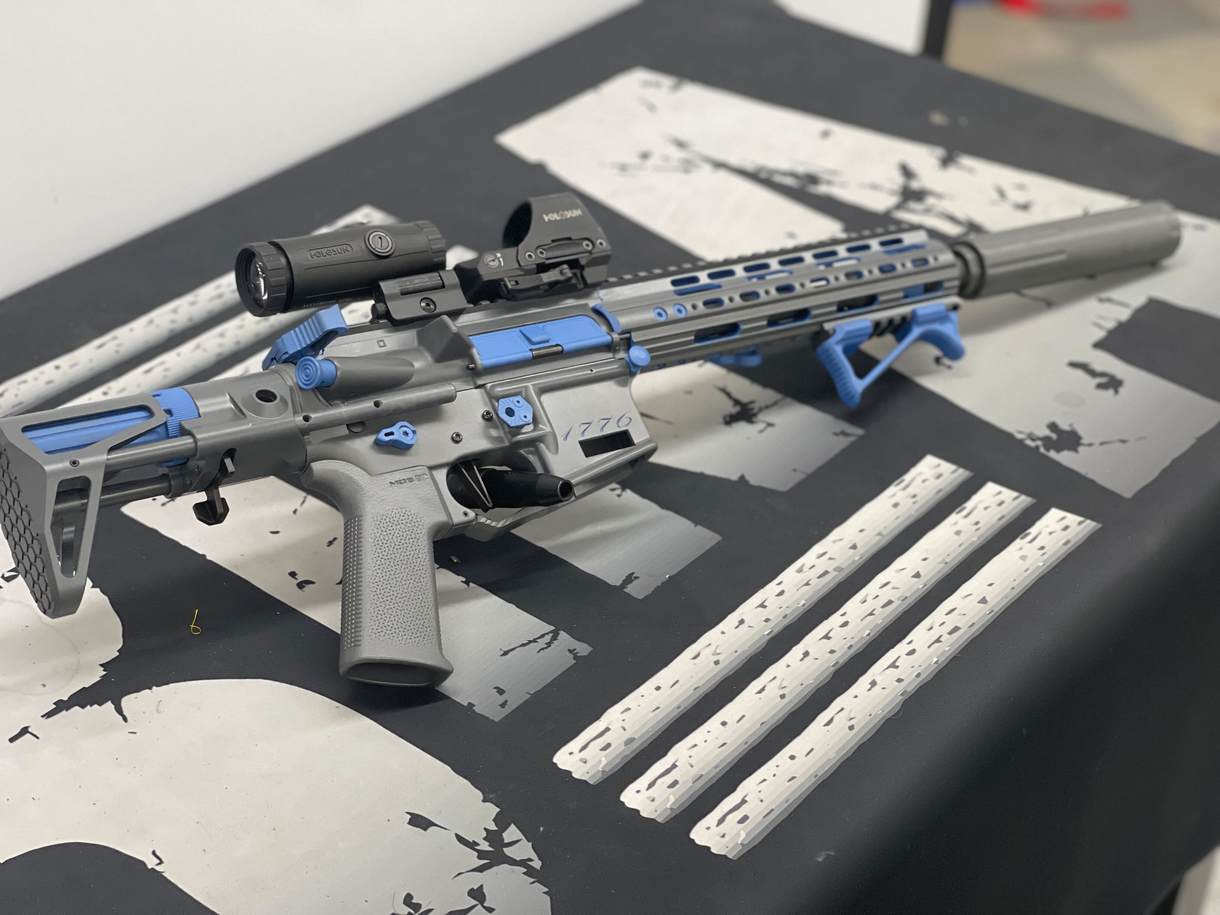 A R AR-15 Cerakoted using Concrete and Patriot Blue | Cerakote