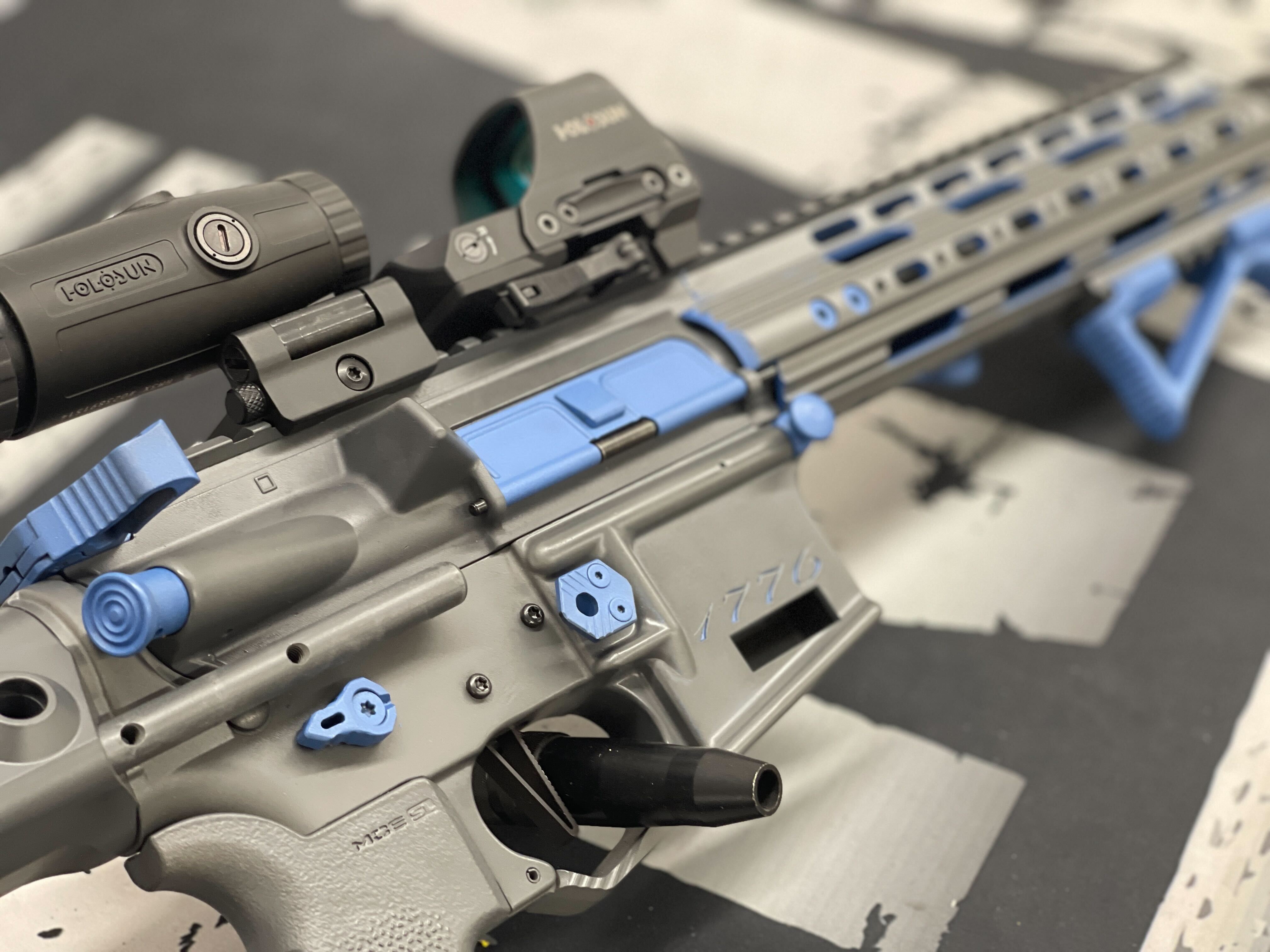 A R AR-15 Cerakoted using Concrete and Patriot Blue | Cerakote