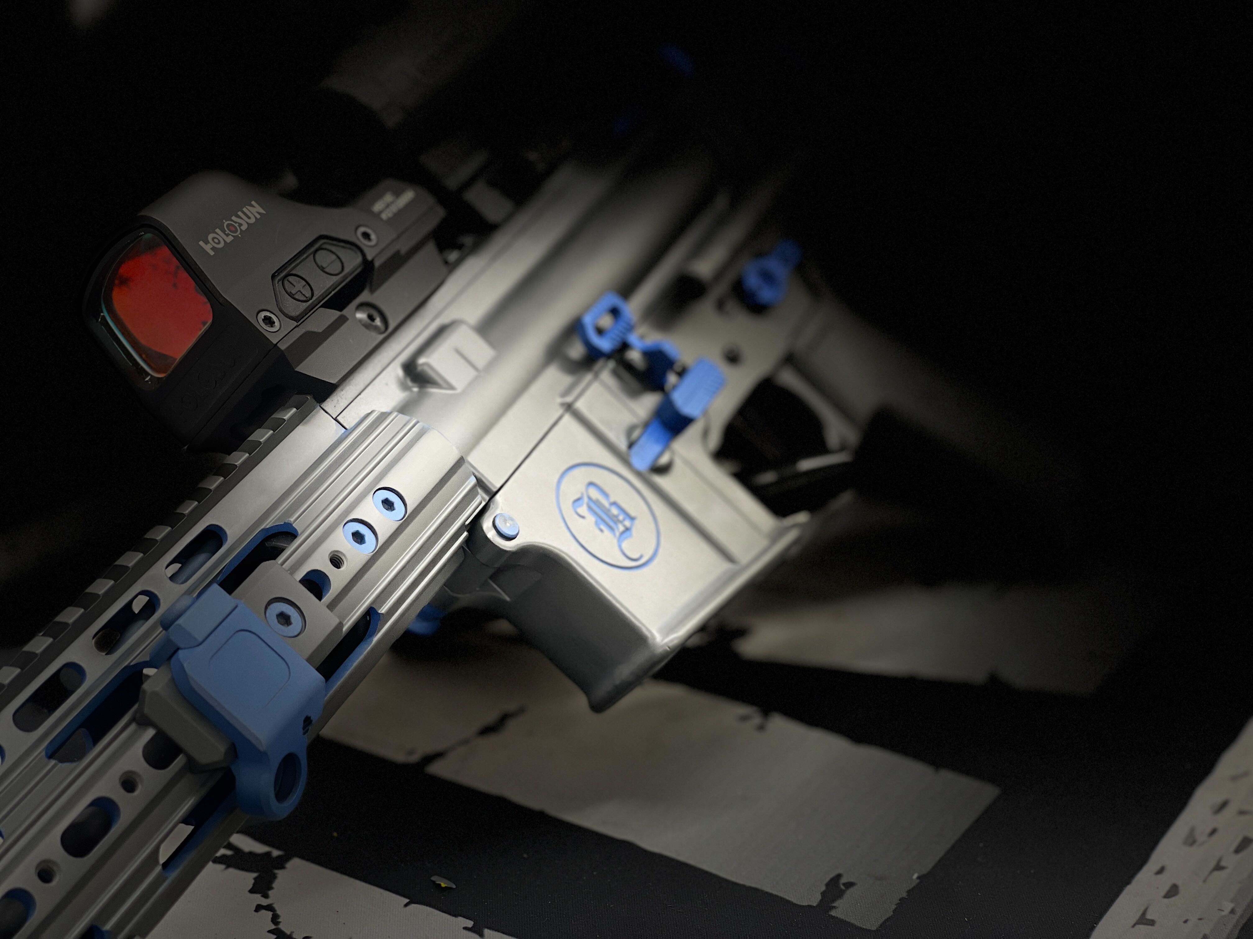A R AR-15 Cerakoted using Concrete and Patriot Blue | Cerakote